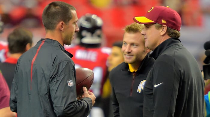 Shanahan, as Falcons coordinator, with McVay, then the Redskins’ coordinator, and Washington coach Jay Gruden in 2015.